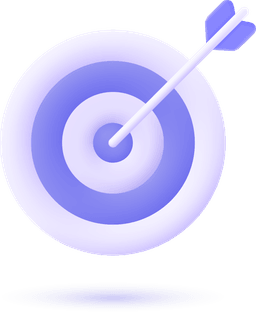A stylized blue and white target with an arrow hitting the center, casting a blue shadow below.