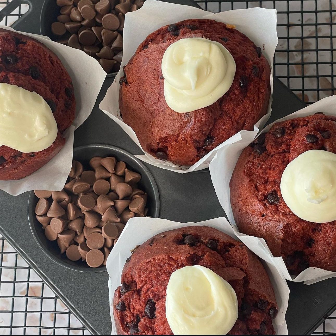 Red velvet muffins from Cosmopolitan Bakery