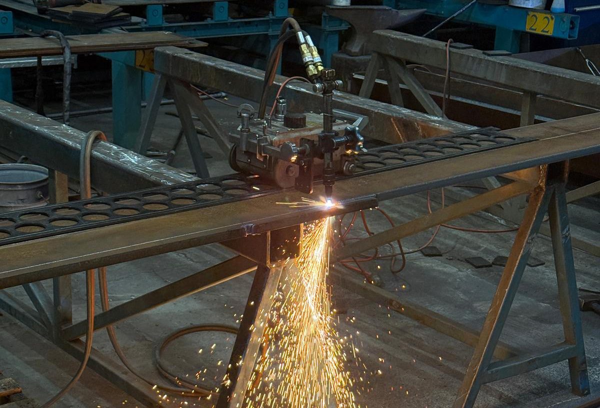 Plasma cutting steel in the Dunsteel workshop