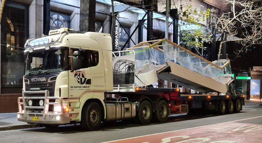 A Dunsteel Group truck delivering fabricated steelwork