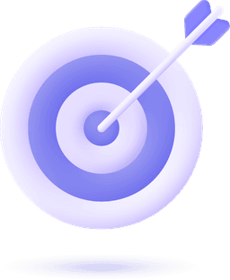 A stylized blue and white target with an arrow hitting the center, casting a blue shadow below.