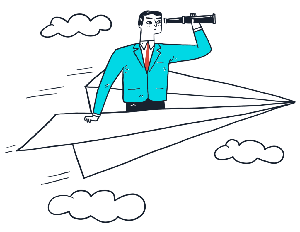 Business Man Flying In Paper Plane