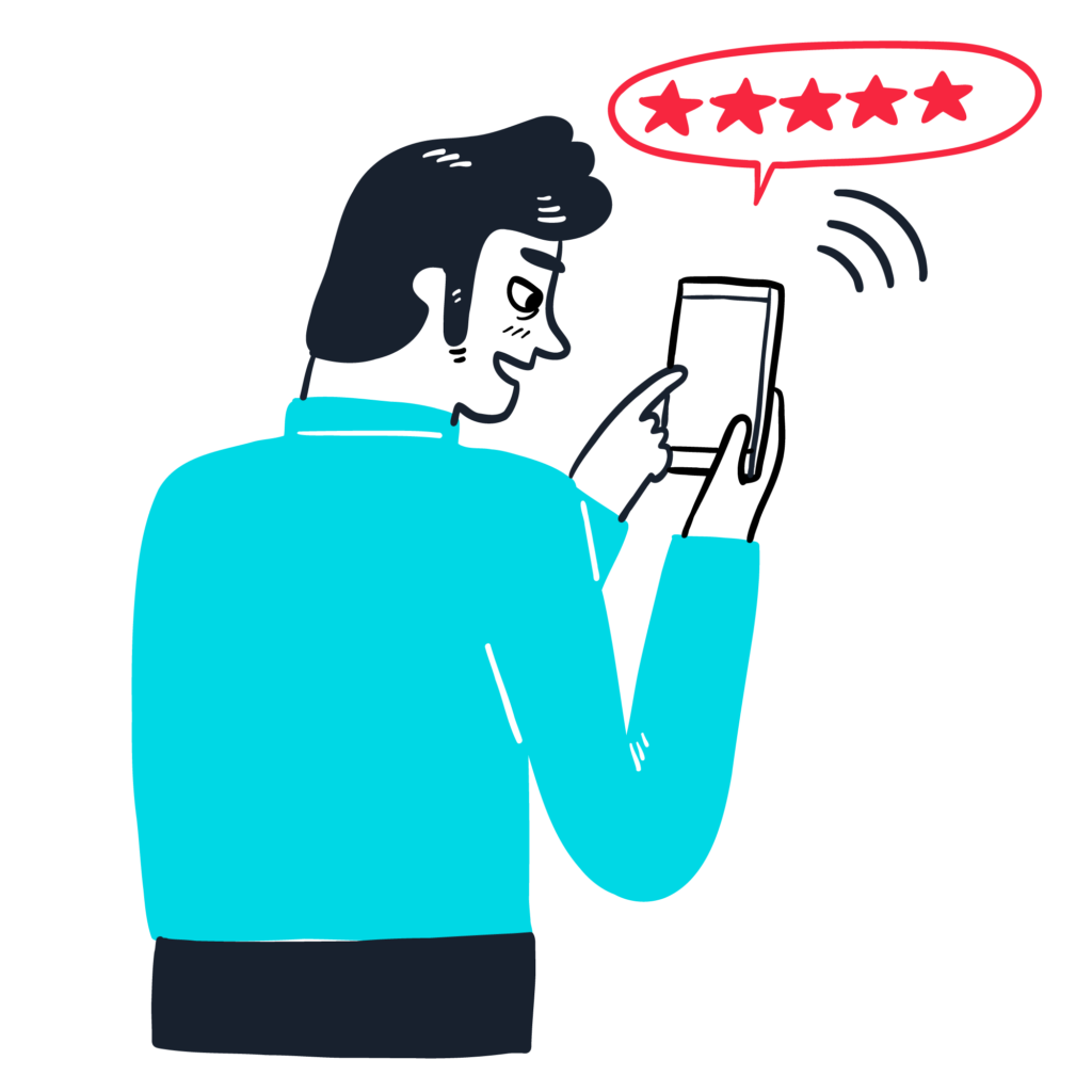 Man-using-phone-5-star-reviews